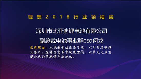 力神電池秦興才/比亞迪何龍/先導智能王燕清榮獲“鋰想2018行業(yè)領袖獎”